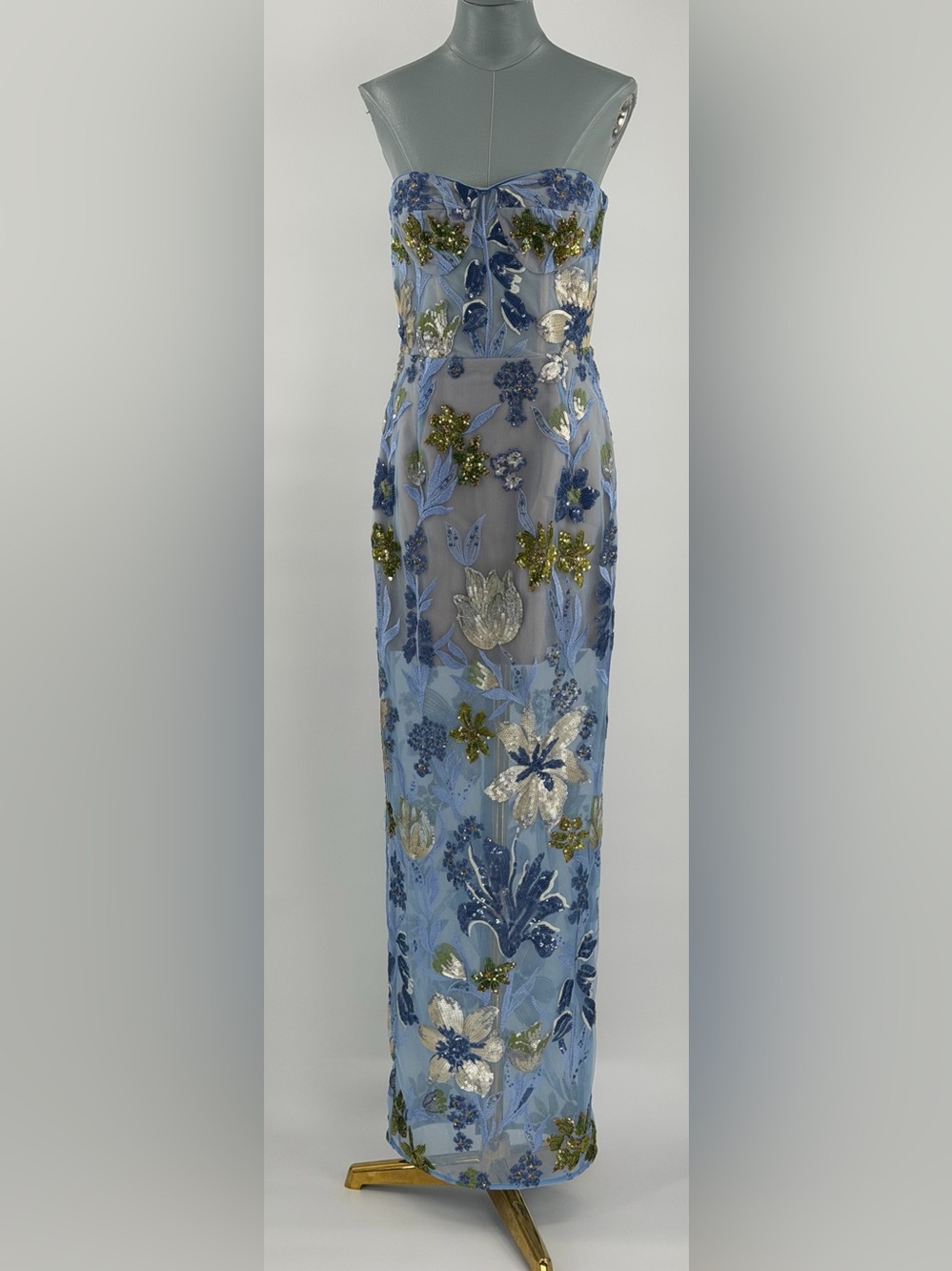 🆕 BRONX & BANCO 🧿 NWOT Dahlia Floral Gown, Baby Blue Multi Maxi - Sz M US 6 - Picture 13 of 17